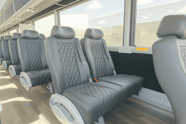 interior of Bryan Shuttle Bus Company charter bus